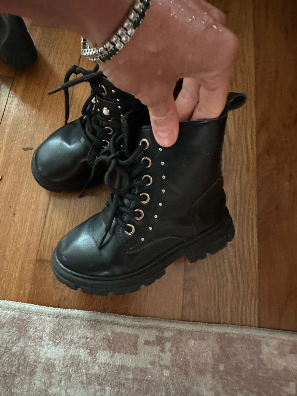 Black Lace-Up Combat Boots with Gold Eyelets
